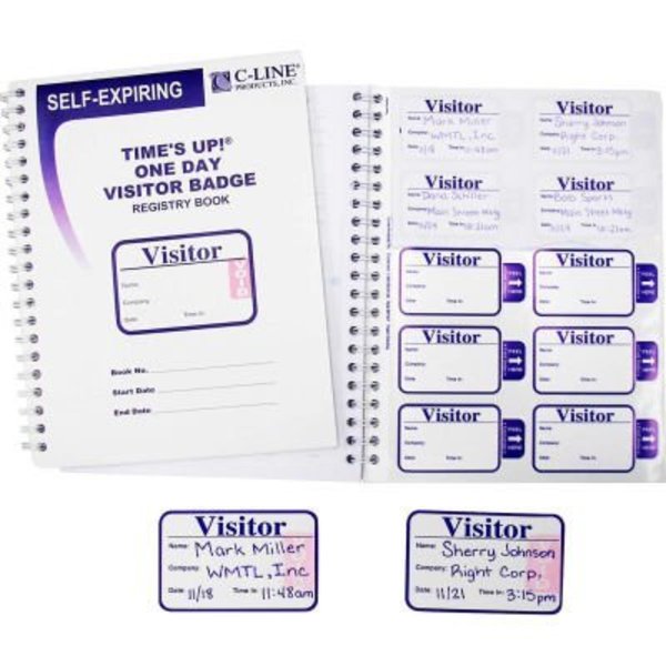 C-Line Products C-Line Time's Up!! Self-Expiring Visitor Badge with Registry Log, 3in x 2in, 150/Pack 97009